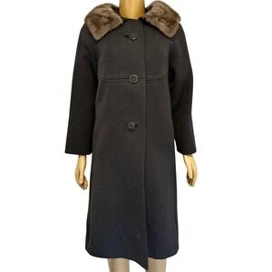 Vintage Libby's Forstmann Wool Coat‎ Mink Fur Collar Gray Mid-Century 60s